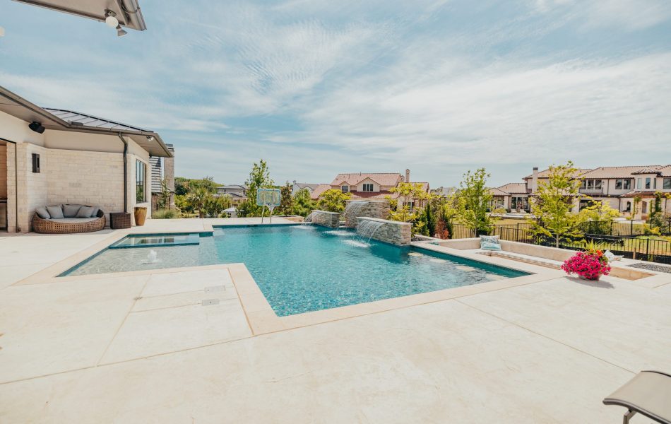 Westlake Waterwall Escape Luxury Liner Swimming Pool - Claffey Pools