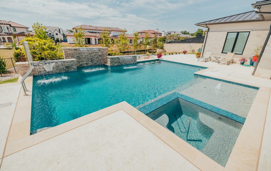 Westlake Waterwall Escape Luxury Liner Swimming Pool - Claffey Pools