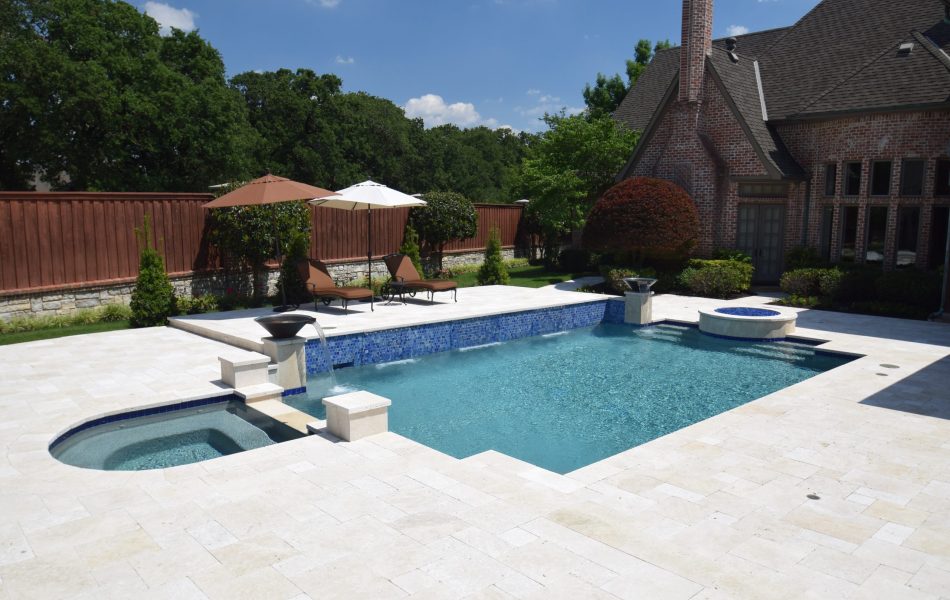 Ivory Travertine Remodeled Place Swimming Pool Project - Claffey Pools