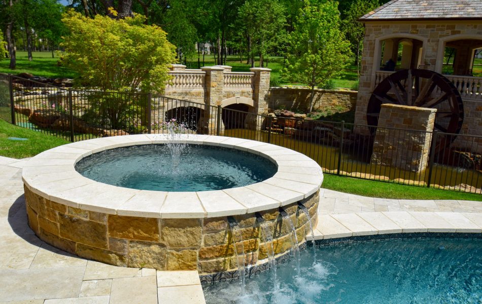 Flower Mound Infinity Pool with Water Wheel Claffey Pools
