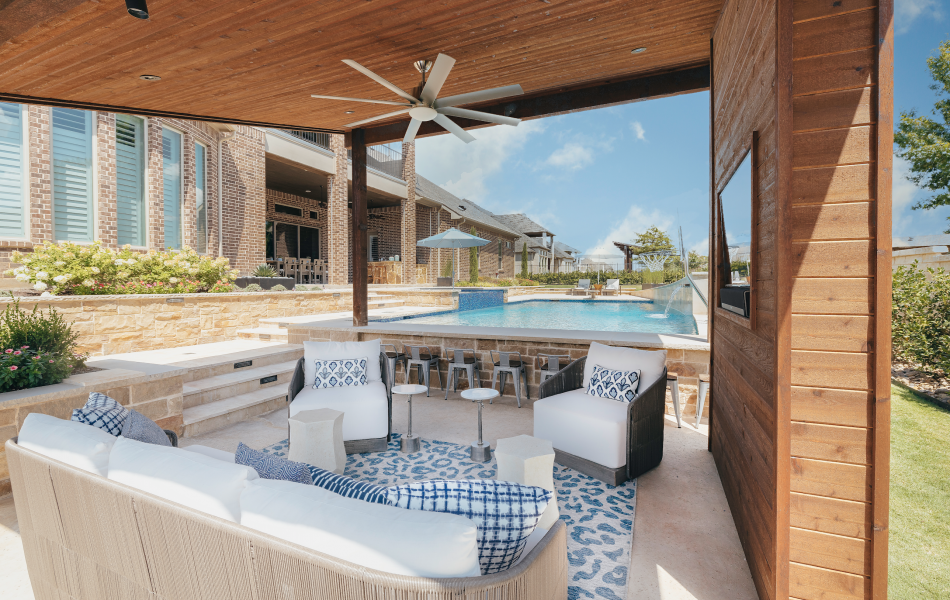 seating area by swimming pool