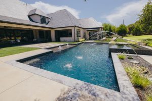 A swimming pool in a garden