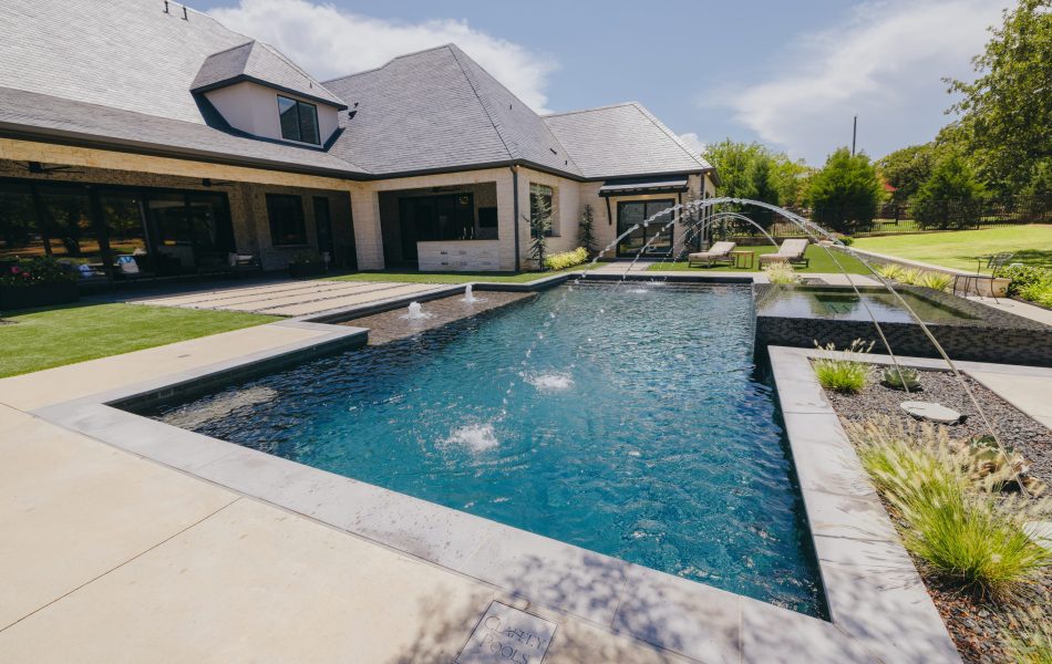 A swimming pool in a garden