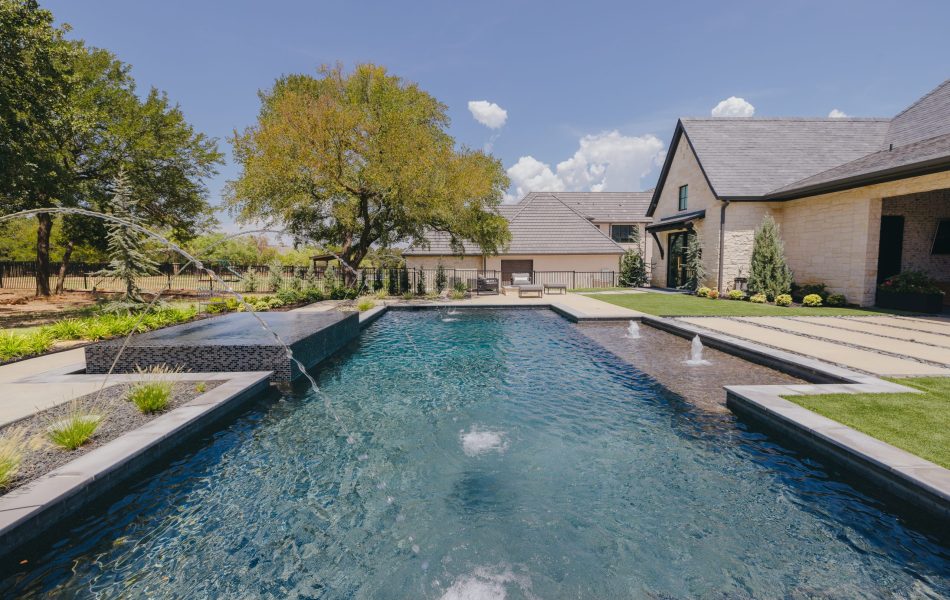 A swimming pool in a garden
