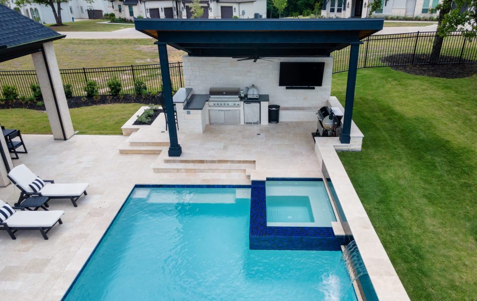 swimming pool with outdoor kitchen